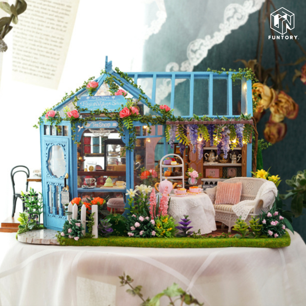 🌹 พร้อมส่ง EN.ver 🌹 Funtory บ้านตุ๊กตา DIY ประกอบเอง Rose Garden Tea House ของเล่น CUTE ROOM A-068