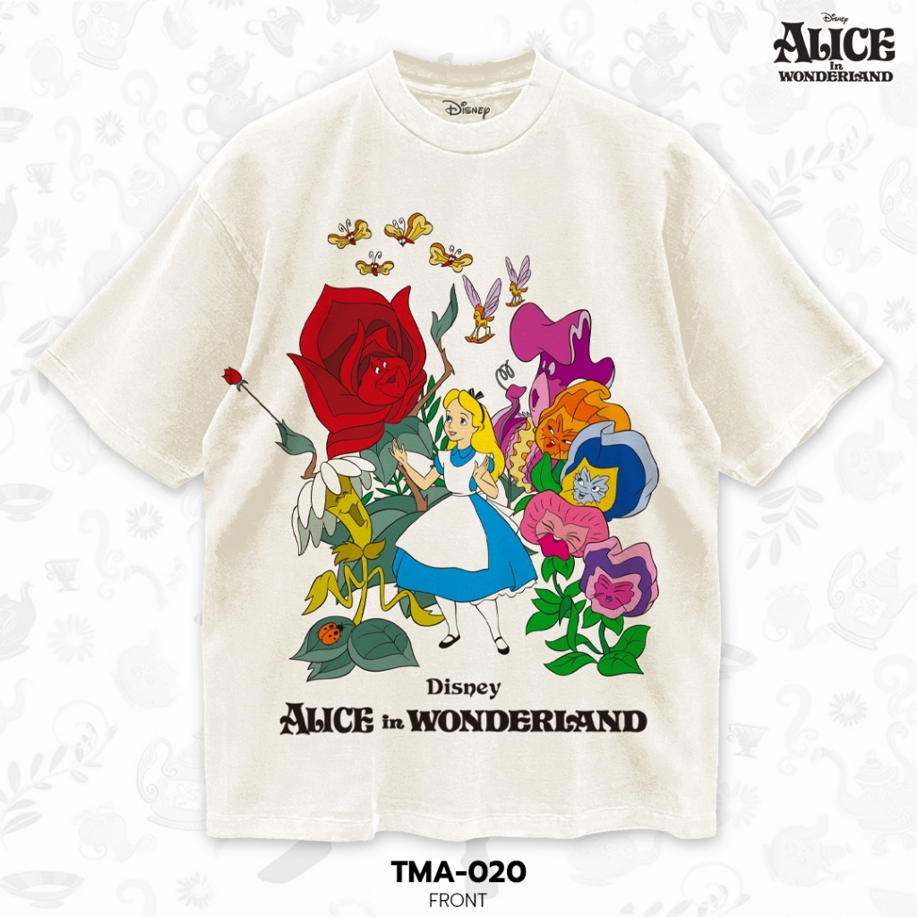 Power 7 Shop เสื้อยืดการ์ตูน "Alice In Wonderland" คอลเลคชั่น "Disney Classics" งานวินเทจฟอกเฟด (TMA-020)