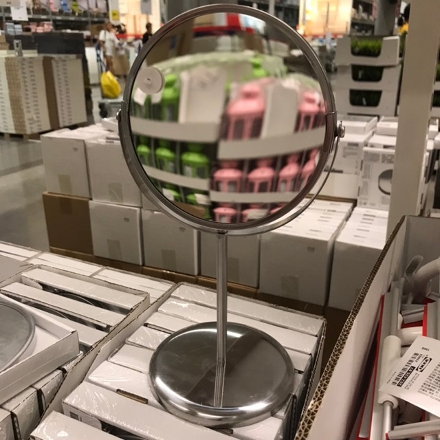 IKEA TRENSUM กระจกเงาตั้งโต๊ะ 2ด้าน กระจกแต่งหน้า ขยาย 3เท่าและปกติ กันน้ำ สแตนเลส กระจก 17 ซม