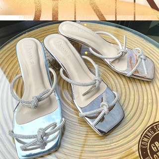 DINN สูงเพชรปม2นิ้ว รองเท้าเปิดส้น รองเท้าแตะส้นสูง 2 นิ้ว ไ…