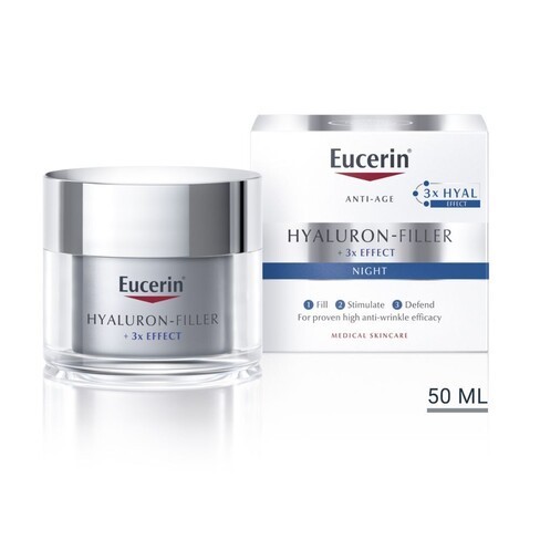 Eucerin Hyaluron Filler 3x Night Cream 50ml. ยูเซอรีน ไฮยาลูรอน ฟิลเลอร์ ฟิลเลอร์ ไนท์ครีม