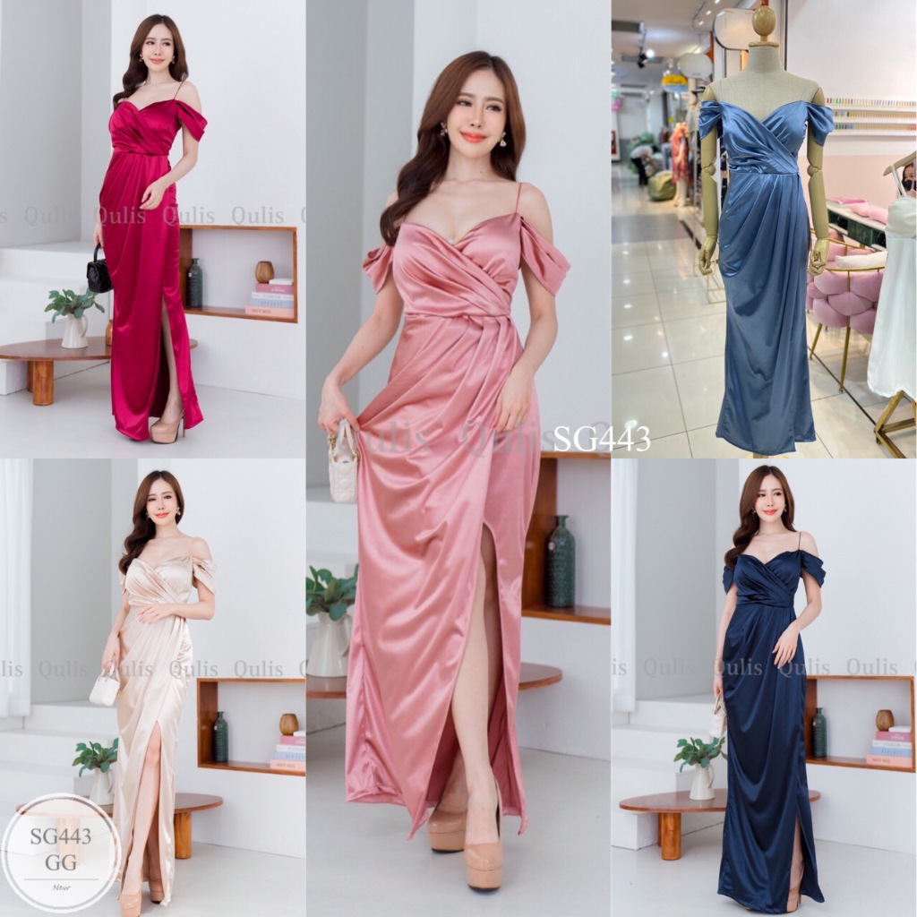 ML443 ชุดราตรีผ้าซาตินเนื้อหนานุ่มยืดหยุ่นดีมากค่ะ ผ้ามีน้ำหนัก เกรดpremium แพทเทิร์นเป๊ะมาก เหมาะใส่ออกงานสวยหรู เริด