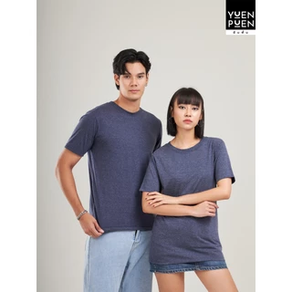 YuenPuen เสื้อยืดคอกลม สีน้ำเงิน ยืนพื้น ไม่ยืด ไม่ย้วย ไม่ต้องรีด สีพื้น เนื้อผ้านุ่มใส่สบาย