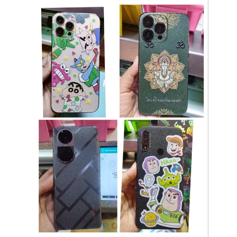 ฟิล์มหลังแบบมีลาย พื้นใสมีกลิตเตอร์ กากเพชร  ติดหลังมือถือ สั่งตัดได้ทุกรุ่น กดเลือกฟิล์มแล้วแจ้งรุ่นในแชท