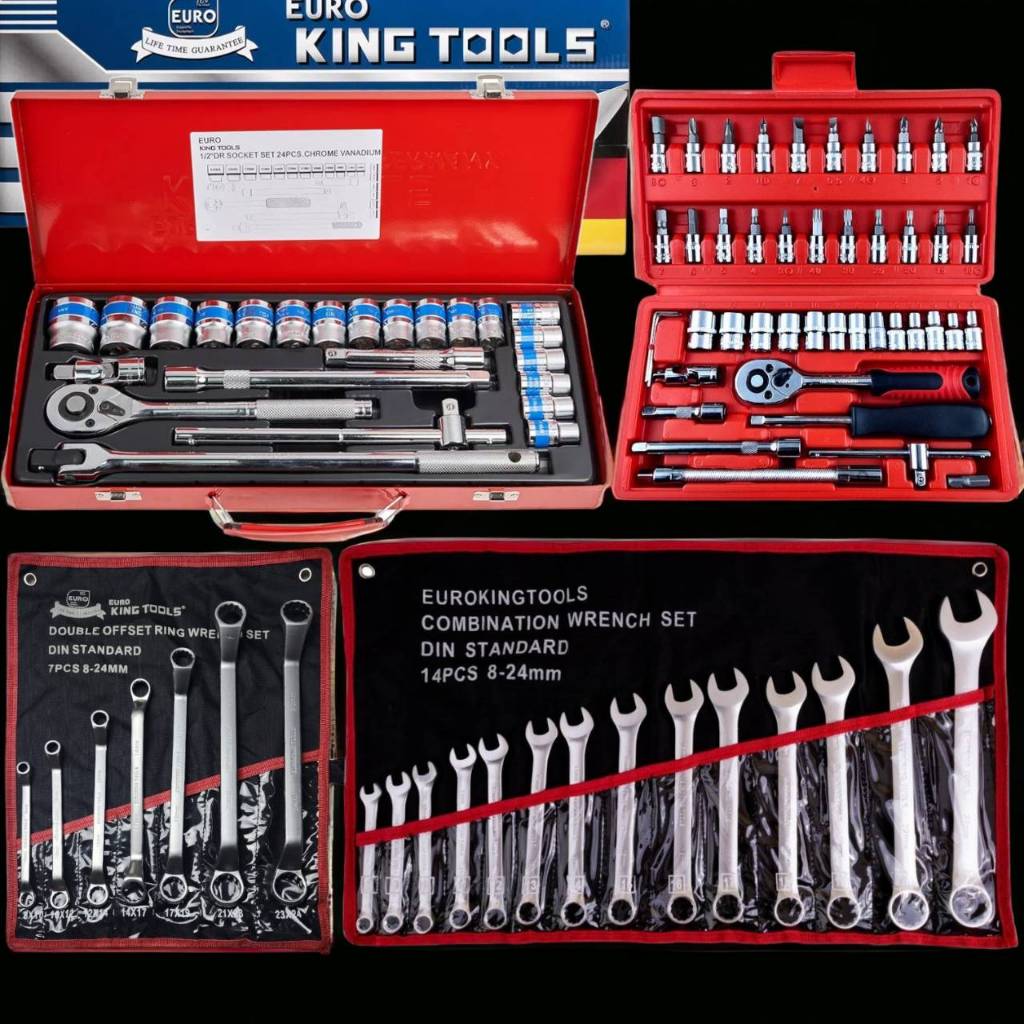 Euro King Tools ชุดบล็อก 24 ชิ้น+ประแจปากตายKing Tools+แหวน2ข้างKing Tools+ชุดบล็อก2หุน 46  ได้4อย่าง