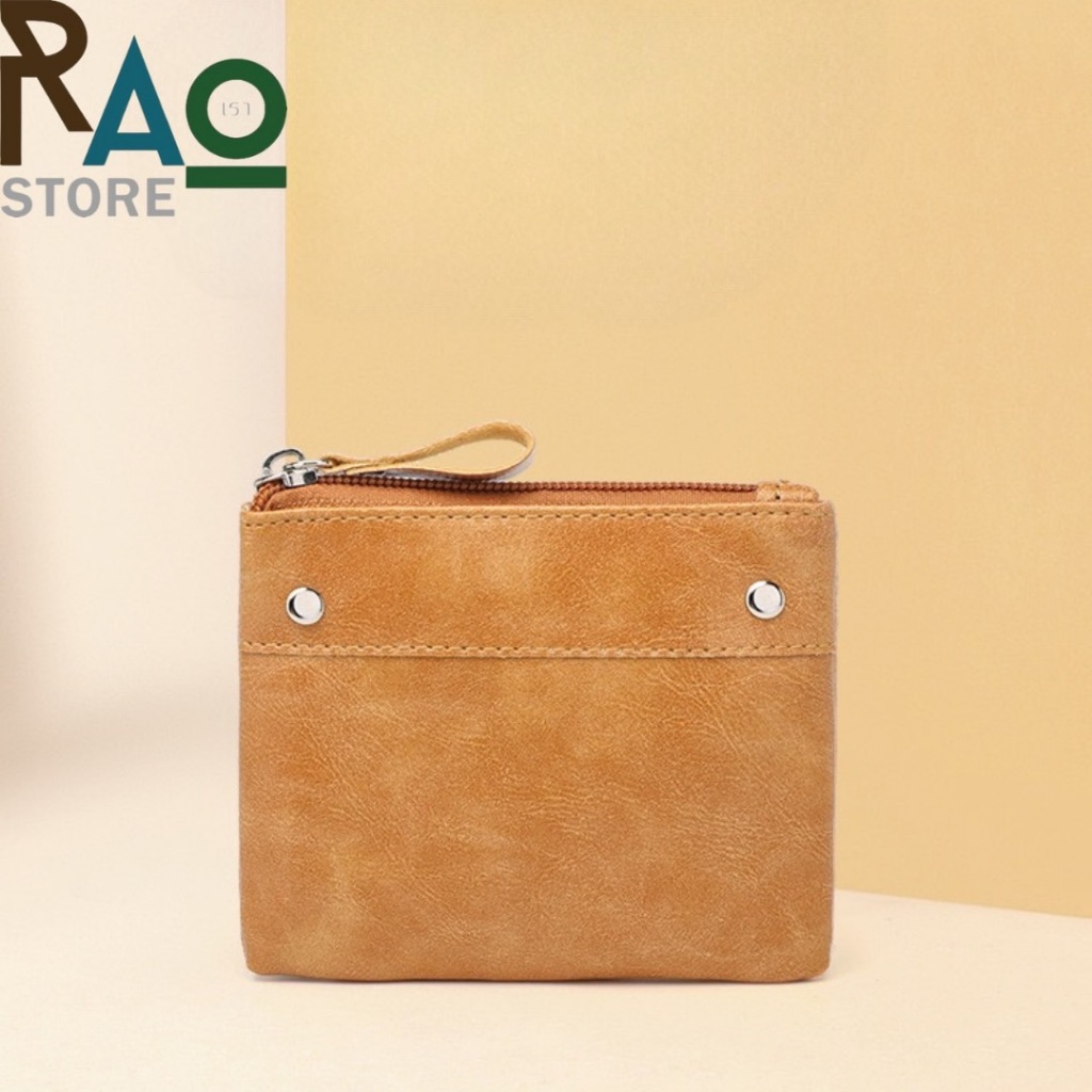 RAO Store พร้อมส่ง กระเป๋าสตางค์หนังPU ทรงสั้น ใส่เหรียญ ใส่ธนบัตร บัตรต่างๆ แนวเรโทรเรียบง่าย