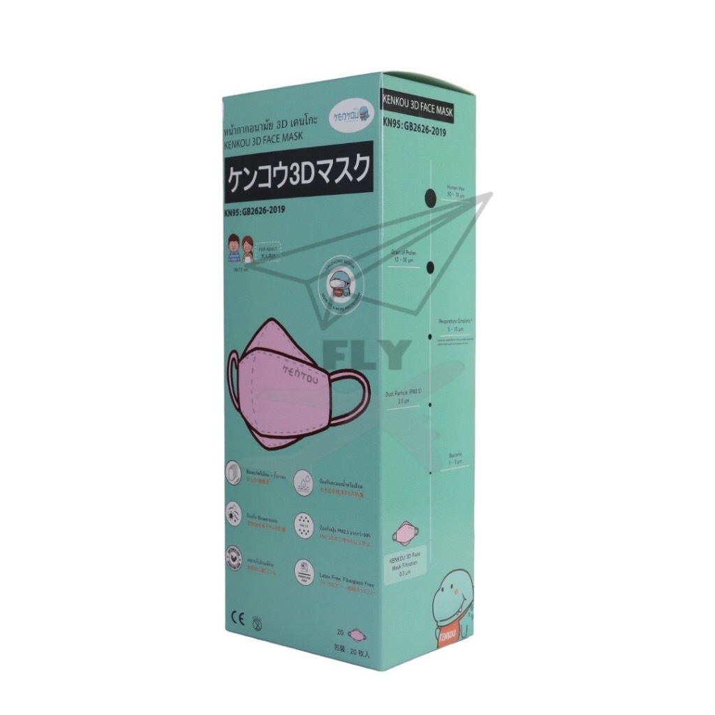 หน้ากากอนามัย 3D เคนโกะ สำหรับผู้ใหญ่ สีชมพู บรรจุ 20 ชิ้น/กล่อง (ซีลแยกชิ้น)
