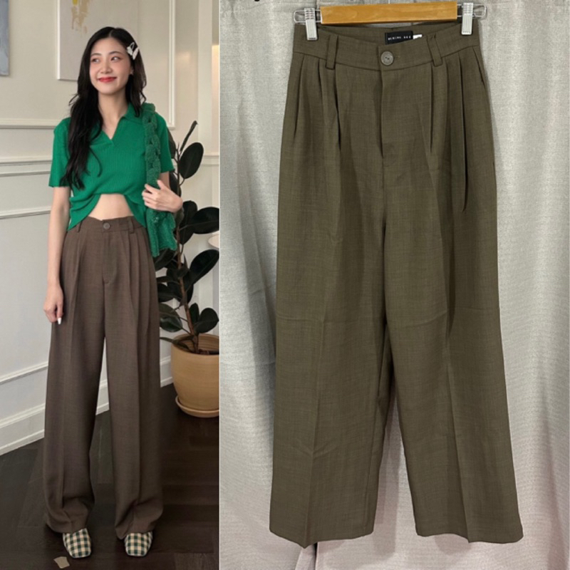 USED ONCE Clara Pants #Bemingpants039 กางเกงทรงกระบอกใหญ่ จากร้าน @beming.bkk  สี Classic Brown