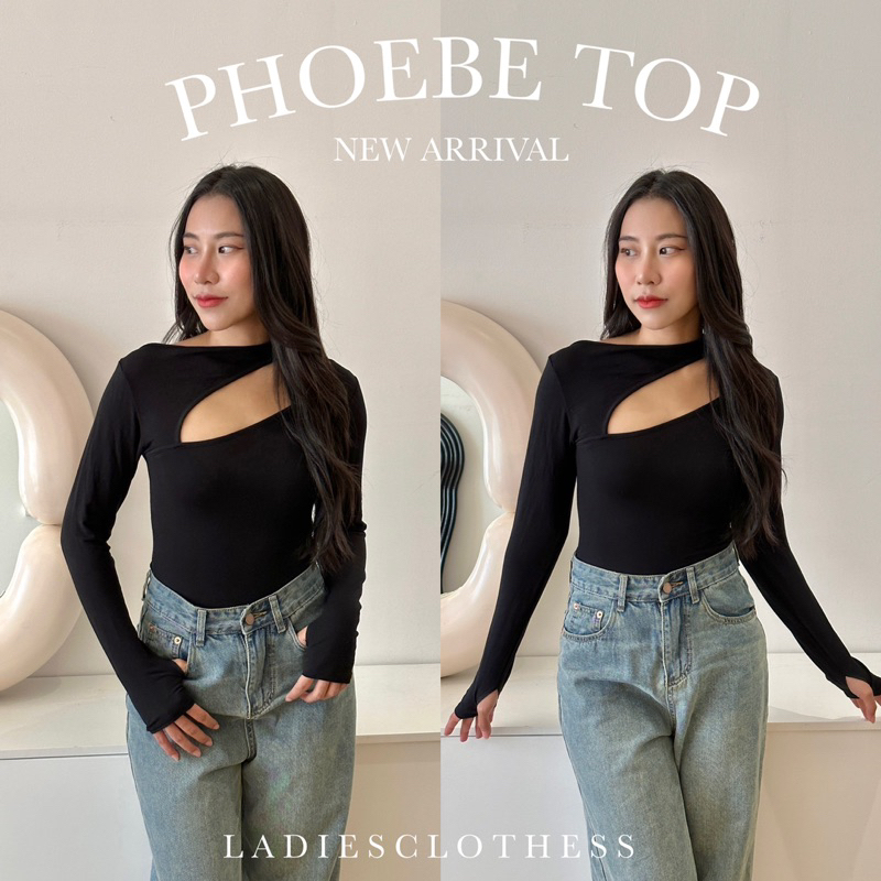 LADIESCLOTHESS #LC290 PHOEBE TOP เสื้อแขนยาว เสื้อเว้าอก เสื้อสีดำ