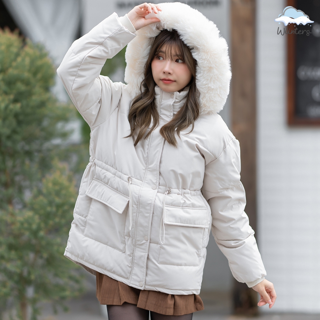 [ Fluffy Feathery Fur Coat ]​ 3 สี I เสื้อโค้ท โค้ท มีฮู้ด ขนเฟอร์ถอดได้ ด้านในบุซับในทั้งตัว กันหนาว