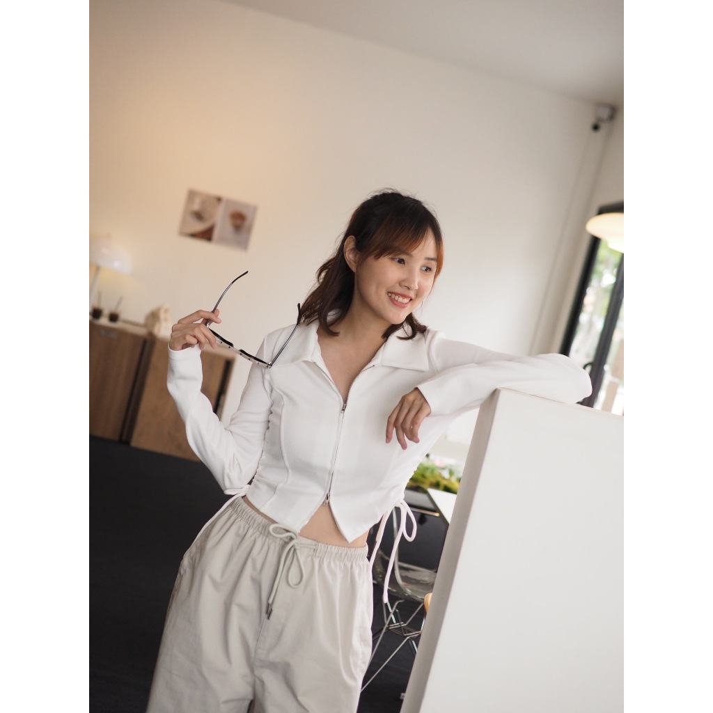 ivory top zip sweater