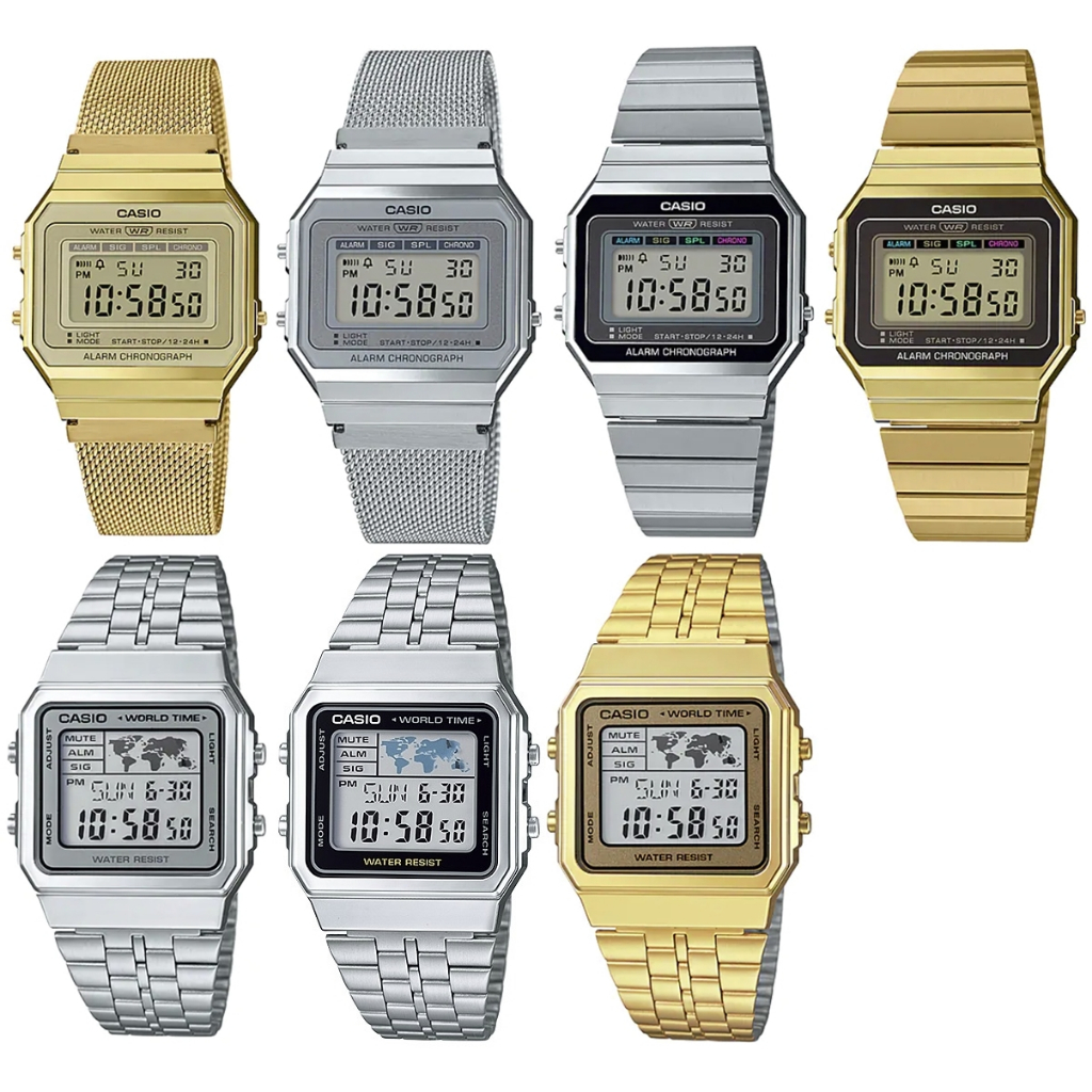 แท้ศูนย์ Casio (กล่องคลีม)นาฬิกาข้อมือผู้ชาย สายสแตนเลส รุ่น A700 A700W A700WM A500 A500WA A500WGA ป
