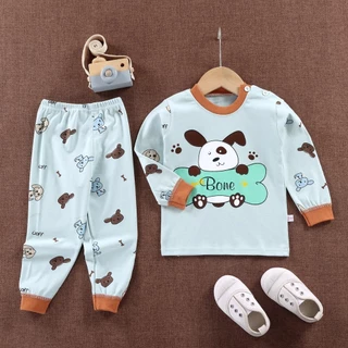 ชุดนอนเด็ก เสื้อแขนยาว+ขายาวเด็ก ชุดเซ็ท เสื้อผ้าเด็ก ผ้าcotton size 73-100 CXT08