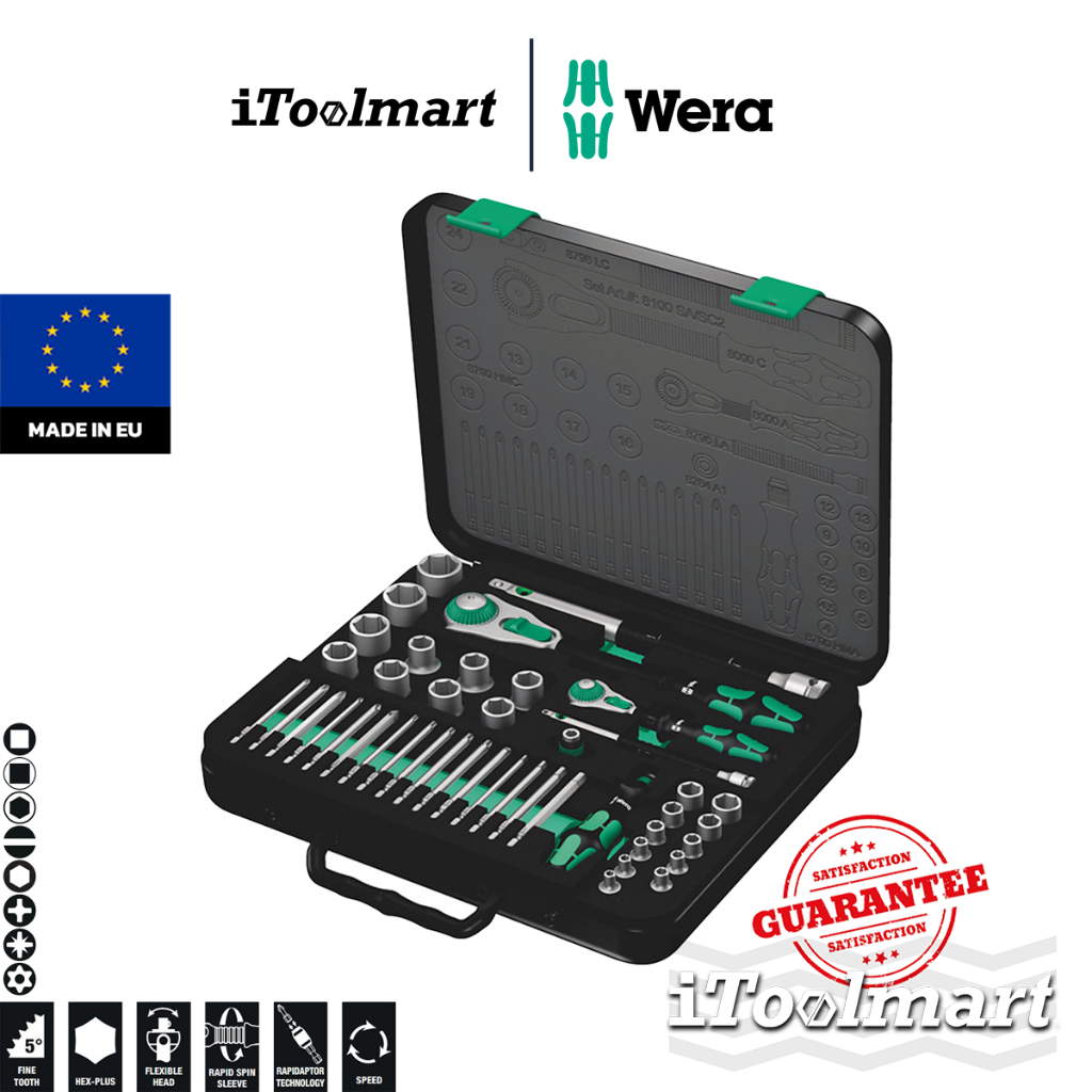 WERA ชุดประแจ Zyklop Speed 8100 SA/SC 2 1/4 และ 1/2 05160785001 ชุด 43 ชิ้น