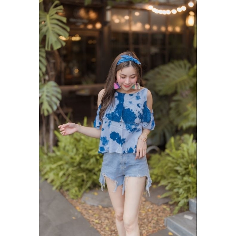 เสื้อมัดย้อมแฟชั่นงานผ้าสปันนิ่มพริ้วๆ สีสวย-ลายสวย-งานตรงปกจ้า(ราคานี้ไม่รวมโบว์คาดผม)