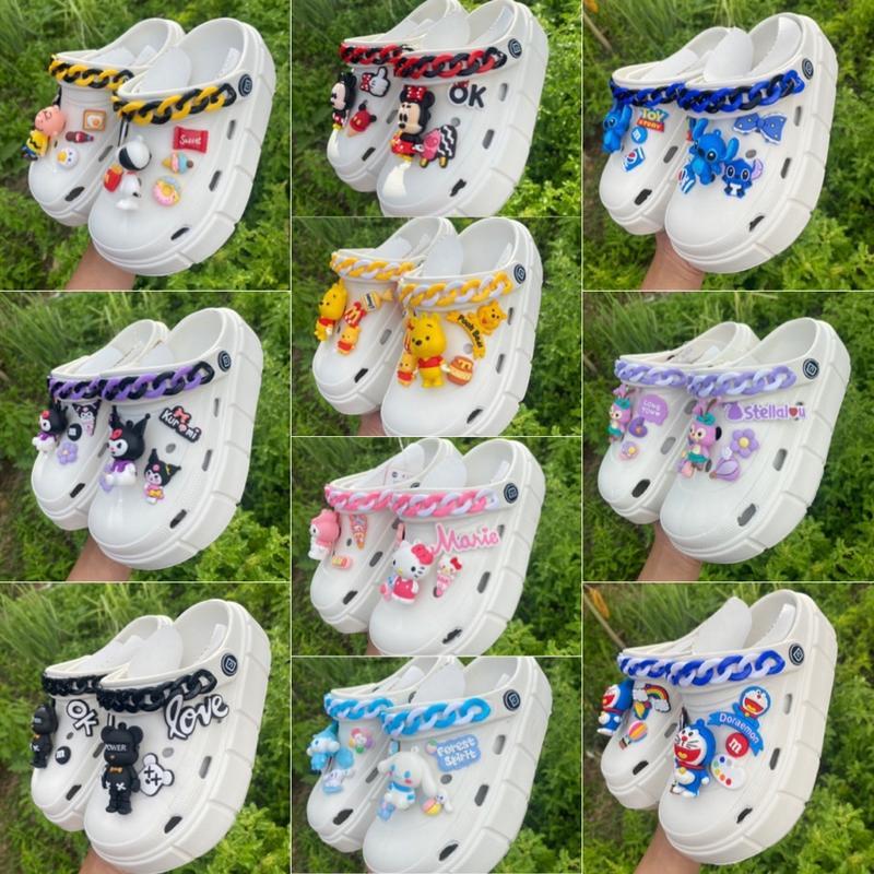 พร้อมส่ง (มีขนาด 36 ถึง 40)รองเท้าหัวโต รองเท้าแบบสวมแฟชั่น ตกแต่งการ์ตูนน่ารักๆ พื้นสูง เสริมส้น 6 ซม.(แบบที่ 1 ถึง 4)