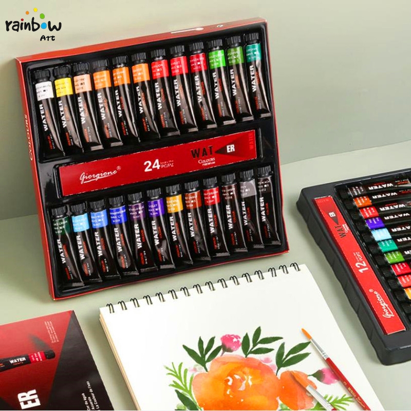 สีอะคริลิค 12/24สี Giorgione ชุดสีอะคริลิค ขนาดหลอด 12ml เล็บ/ผ้าใบ/ หิน ภาพวาดกันน้ำ สีย้อมผ้า / Acrylic Colour