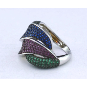 [พร้อมส่ง] Wavy green, blue and purple clitoris ring แหวนเงินแท้925 คลิตัสสีเขียวสีน้ำเงินและม่วง SI