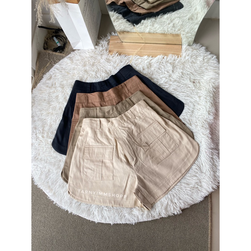 front บอลลูน กางเกงขาสั้นสาวอวบ ทรงบอลลูน แต่งกระเป๋าหน้า เอว 32-40
