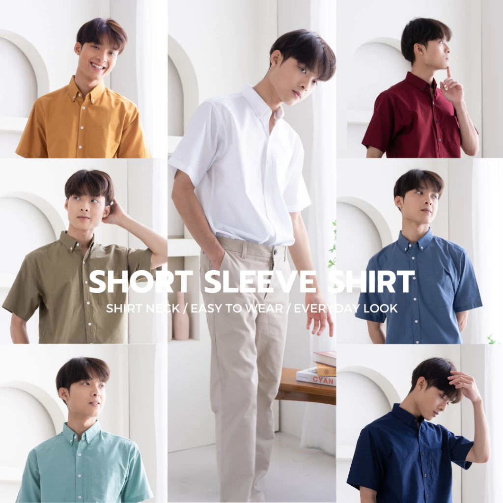เสื้อเชิ้ตแขนสั้นผู้ชาย OXFORD 15 สี - RALPH T เสื้อเชิ้ตผู้ชาย แขนสั้น สีขาว สีแดง