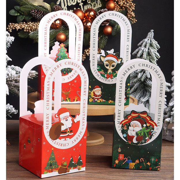 กล่องคุ๊กกี้ Chritmas กล่องขนม ของขวัญ หูหิ้วยาว (KK57)