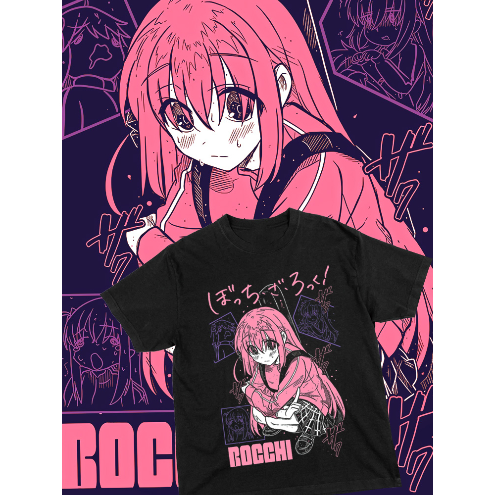BOCCHI THE ROCK! อะนิเมะแขนสั้น Gotoh Hitori พิมพ์ผ้าฝ้ายแนวโน้มนักเรียน