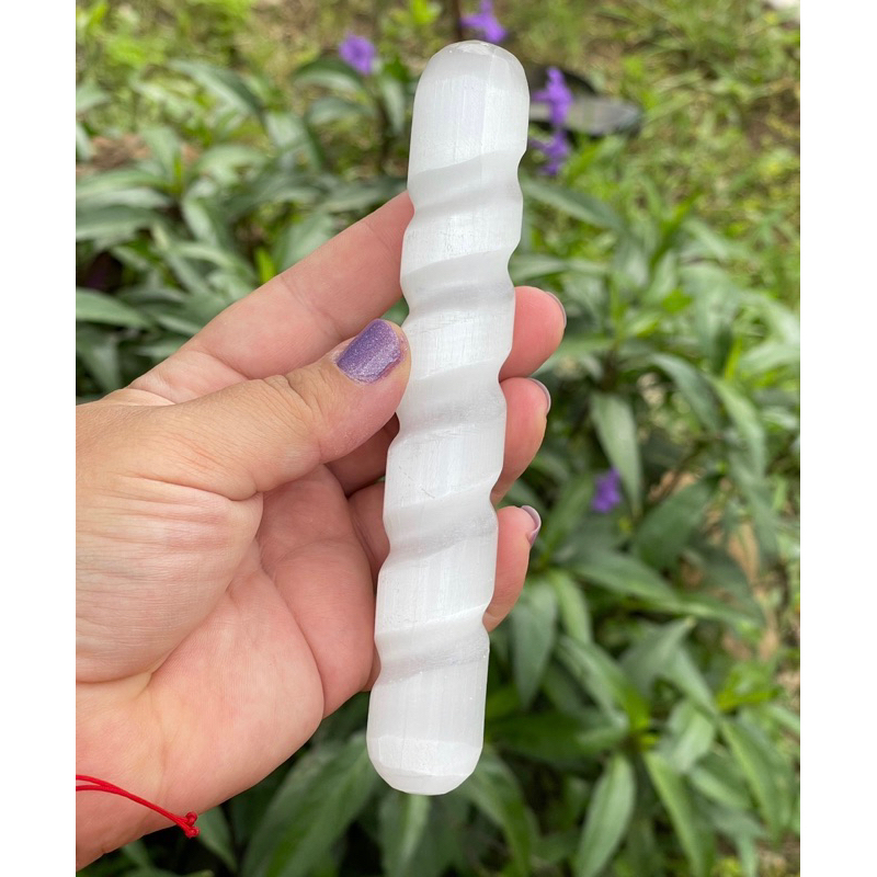 Selenite Spiral Wand, One Selenite Wand, Crystal Wand, Cleansing Stone, Crown Chakra, Third Chakra, 