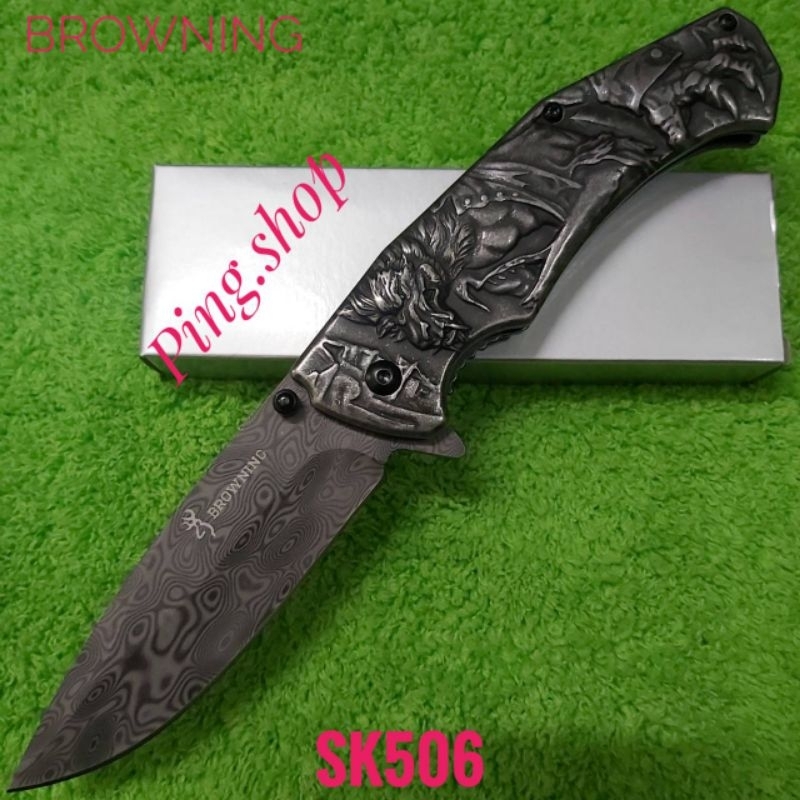 มีด มีดพับ มีดพก มีดพับสะบัด BROWNING รุ่น SK506 ใบลายดามัสกัส