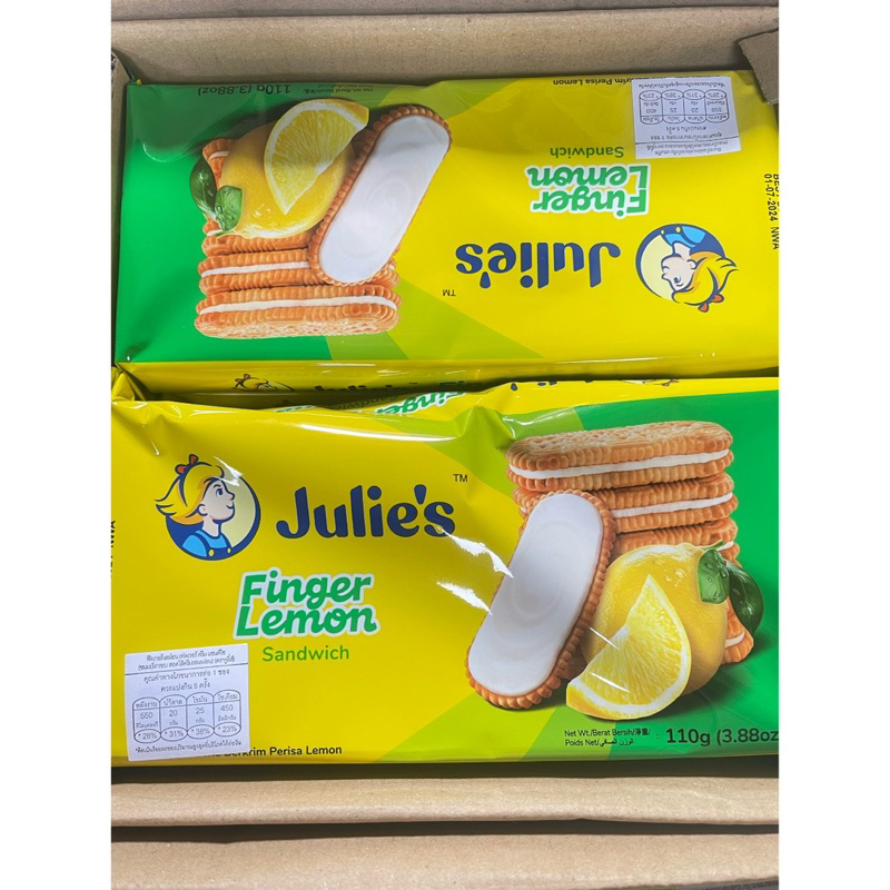 Julie's Finger Lemon Flavoured Cream Sandwich ขนมปังกรอบสอดไส้ครีมเลม่อน ตรา จูลี่ส์ ขนาด 110 กรัม