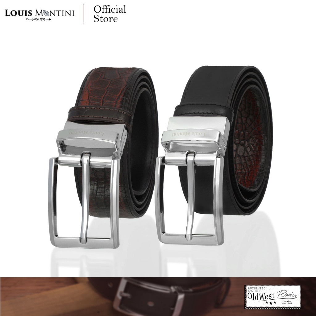 Louis Montini (Old West Revive) เข็มขัดผู้ชายหนังวัวแท้หัวหมุน Pull-up ขัดผิว Men Belts MGN251