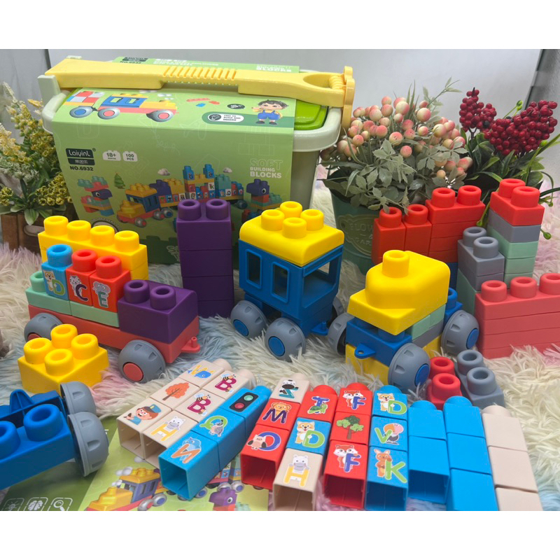 บล๊อคซิลิโคน 100ชิ้น size ใหญ่ พร้อมกล่องล้อลาก  diy building block ตัวต่อขนาดใหญ่ ตัวต่อยางนิ่ม บล๊อคตัวต่อขนาดใหญ่ ราคา ถูกที่สุด ดีลบีเคเค แกลเลอรีภาพที่ 8