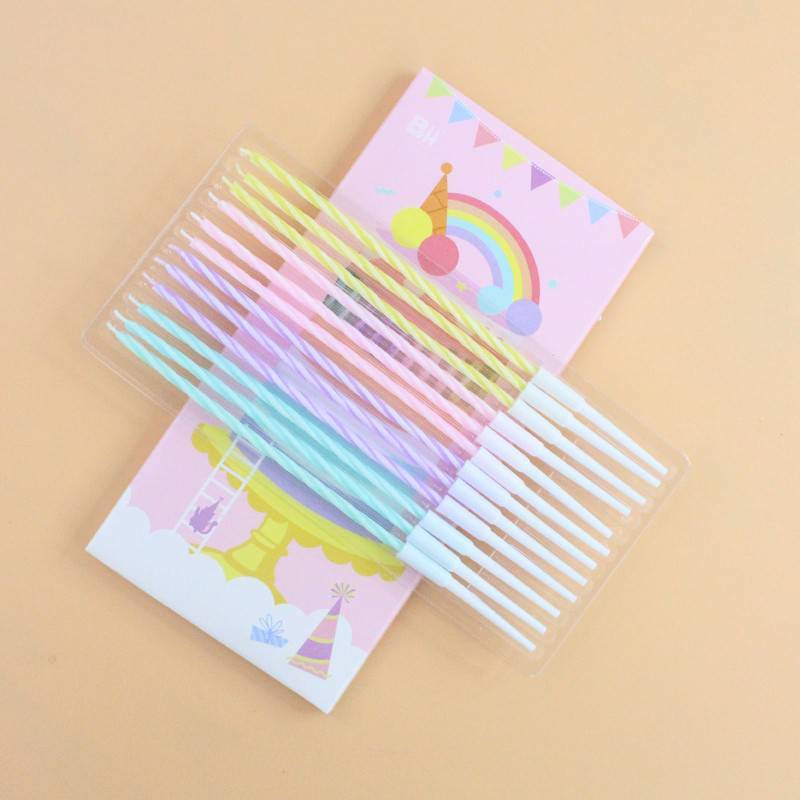 เทียนวันเกิด เทียนแต่งเค้ก สีหวาน แพค12เล่ม ขนาด14*03cm