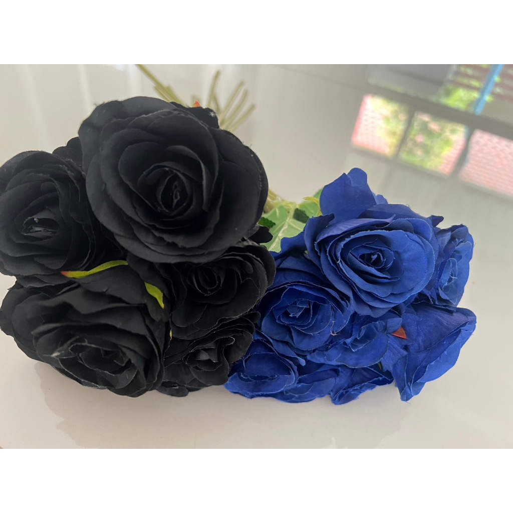 ดอกกุหลาบ Premium กุหลาบสีดำ กุหลาบสีน้ำเงิน (ดอกกุหลาบดอกใหญ่ งานผ้าอย่างดี 1ดอก)ดอก7-8ซม  กุหลาบไหว้พระราหู วาเลนไทน์