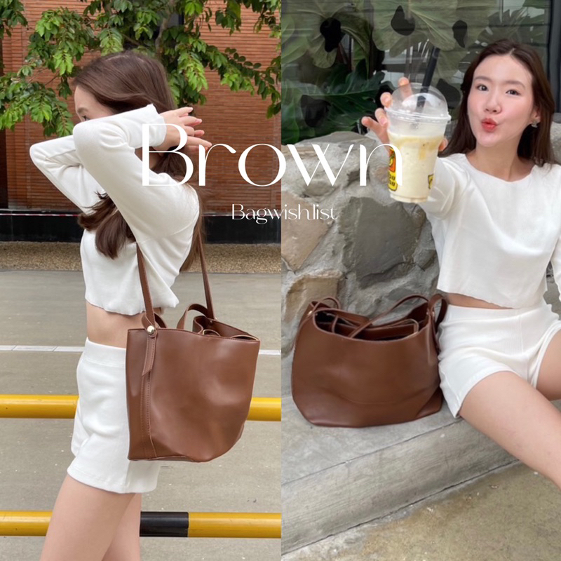 พร้อมส่ง ♡ Bread bag เบจ/ดำ/น้ำตาล IPAD FITS กระเป๋าสะพายหนัง bagwish.list