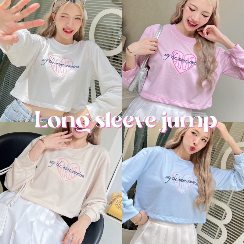 ไม่ต้องรีด เสื้อครอปแขนยาวสเวตเตอร์ ปลายแขนจั๊ม น่ารักมากๆ/ I1-3 // COOK-CARAT