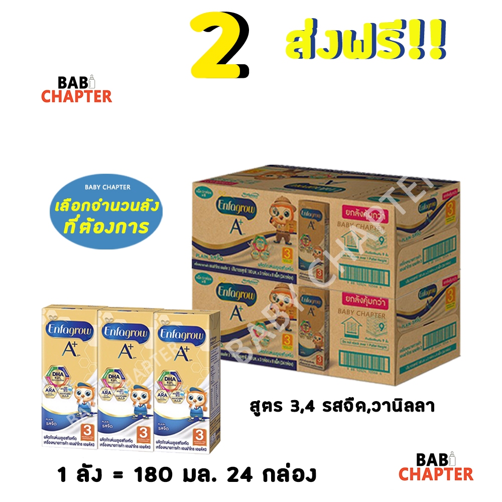 2 ส่งฟรี! Enfagrow A+ เอนฟาโกร เอพลัส นกฮูก สูตร 3 สูตร 4 จืด 180 มล 24 กล่อง นม นมจืด นมกล่อง