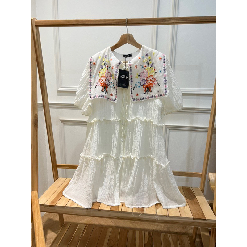 เดรสผ้าอัดยับ คอปกงานปักดอกไม้ YPY - รูปที่ 5