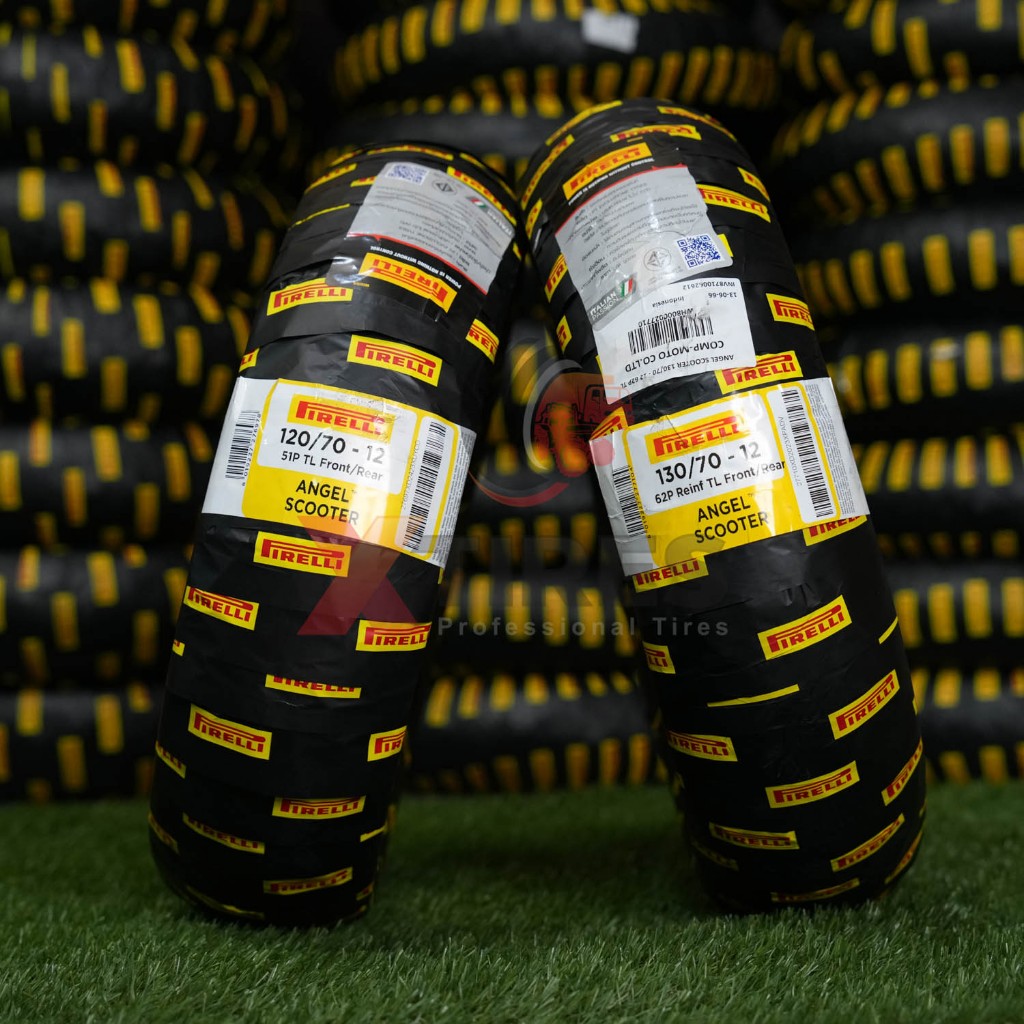 ยาง PIRELLI ขนาด 120/70-12 + 130/70-12 (คู่หน้า+หลัง) ฟรีจุ๊บลมยาง รุ่น ANGEL SCOOTER สำหรับรุ่นรถ V