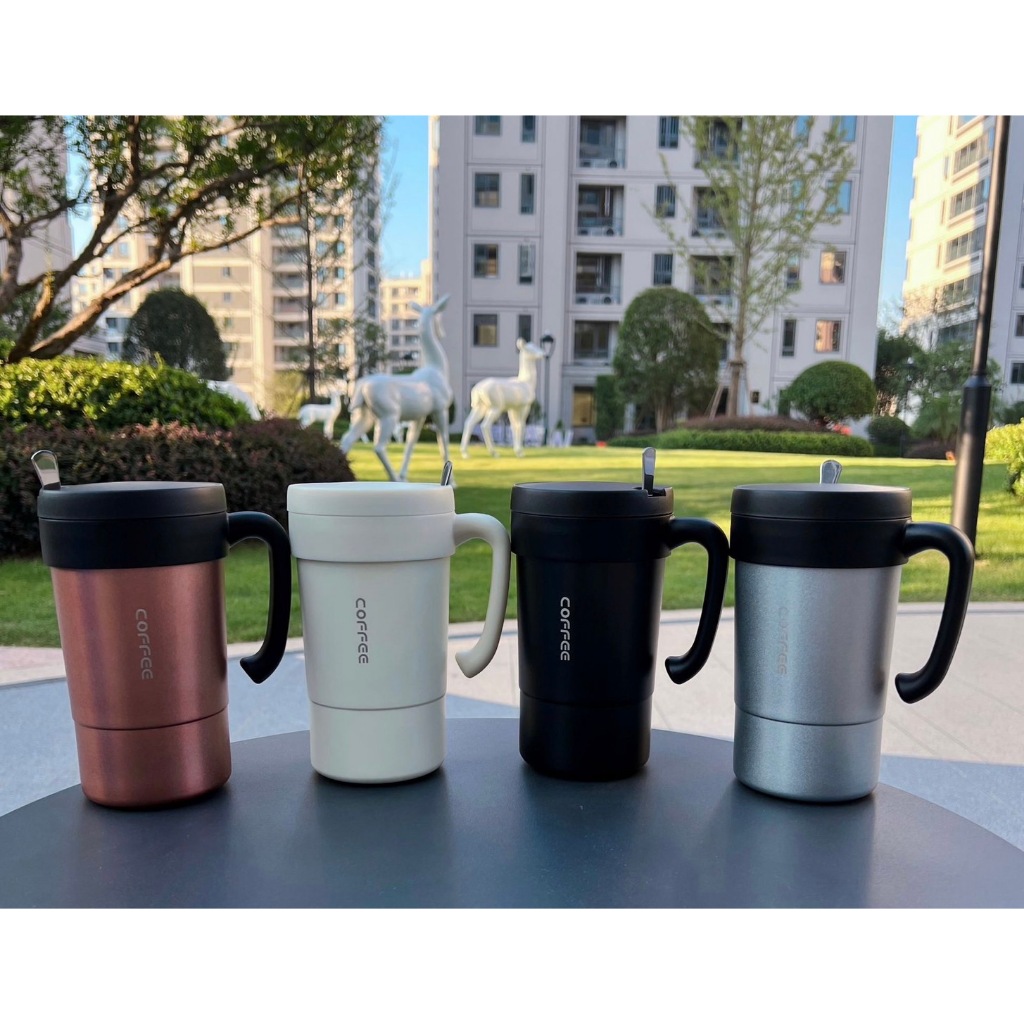 แก้วชา กาแฟแบบมีหูจับด้านข้าง แถมที่คนให้ ทำจากสแตนเลส 304 อย่างดี เก็บอุณหภูมิได้580ml