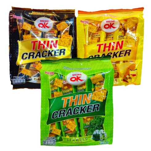 OK Biscuit แผ่นบาง โอเค ทิน แครกเกอร์ มีทั้งหมด 3 รสชาติ งาดำ ชีส สาหร่าย 32g. x 8 ซอง
