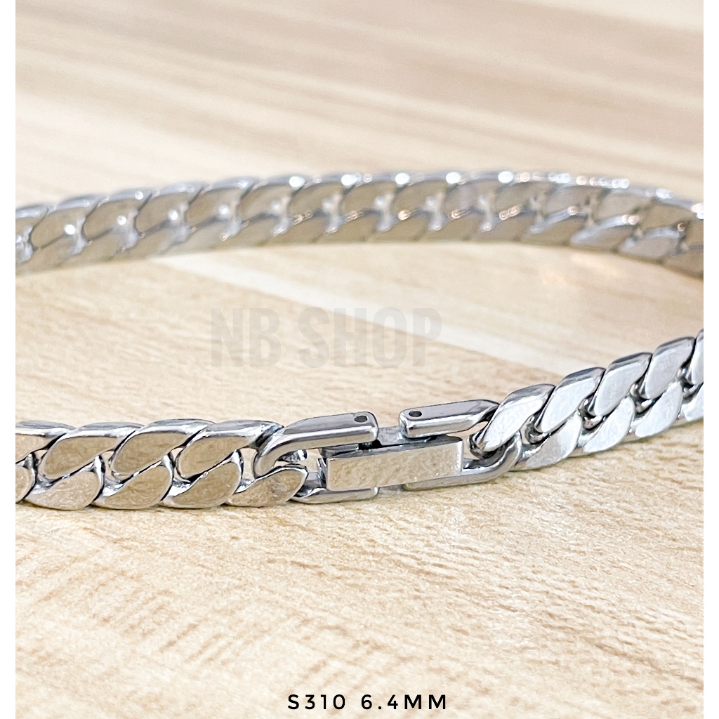 S-310 ขายถูก สร้อยข้อมือสแตนเลสแท้ ขนาด6.4mm สร้อยข้อมือสแตนเลส เลสข้อมือ สแตนเลสงานเกรดพรีเมี่ยมตะขอเข้ารูป