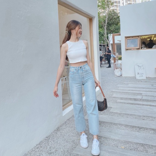 GENEDENIM กางเกงขายาว เอวสูง ทรงกระบอก สียีนส์อ่อน รุ่น 289 SKY LIGHT BLUE