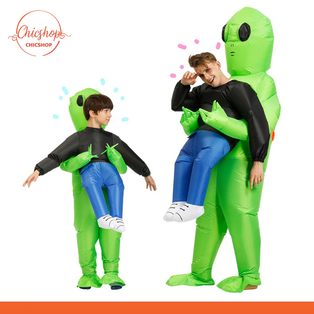 chishop ชุดปาร์ตี้คอสตูม สีเขียว ชุดมนุษย์ต่างดาว สำหรับเด็กและผู้ใหญ่