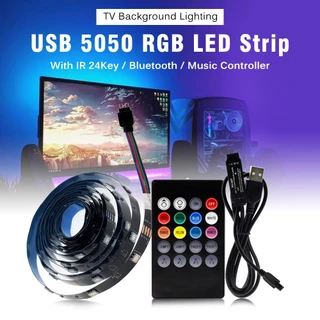 ไฟเส้นRGB LED Strip USB SMD 5050 DIY ไฟเส้น ยืดหยุ่น DC5V 1M-5M RIBBON LED RGB เปลี่ยนไปตามเสียงเพลง ติดตั้งอยู่หลังทีวี