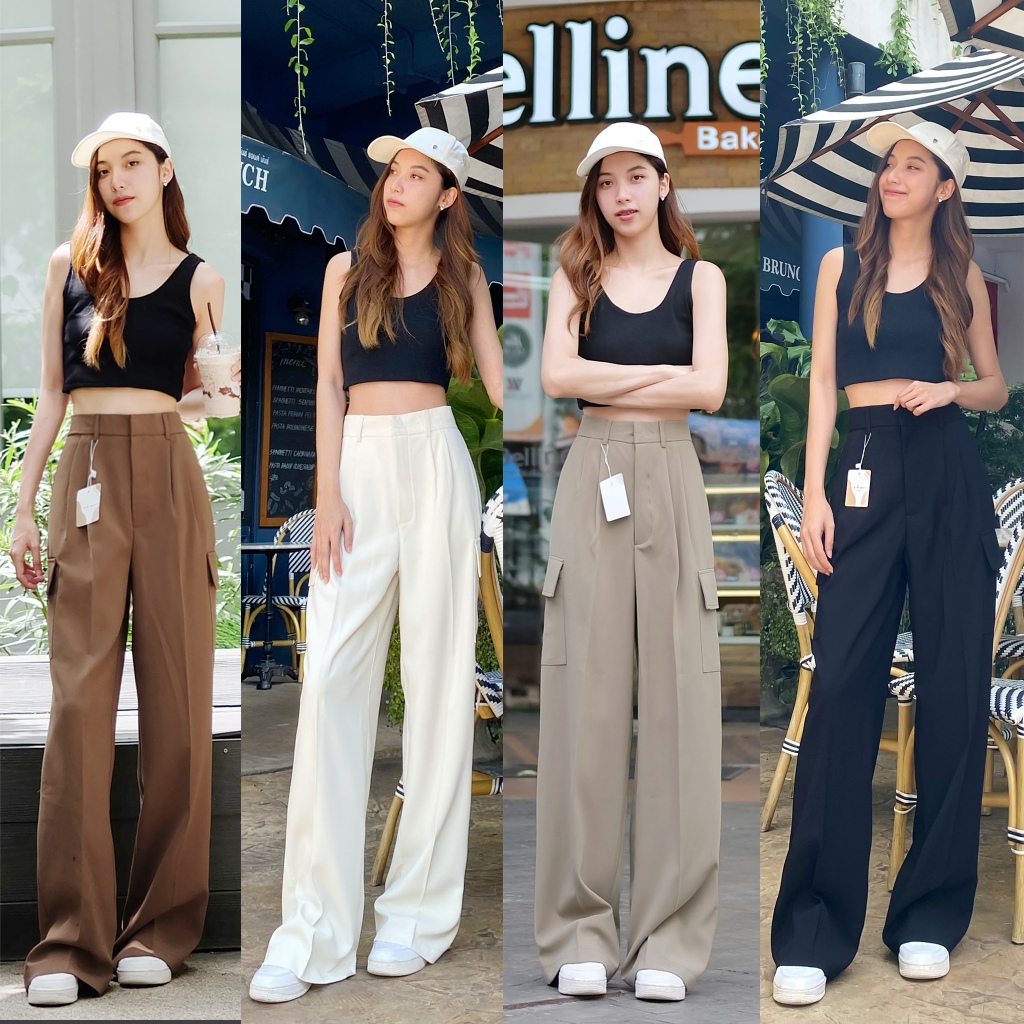 กางเกงผ้าขากระบอกคาร์โก้ มี 4 สี