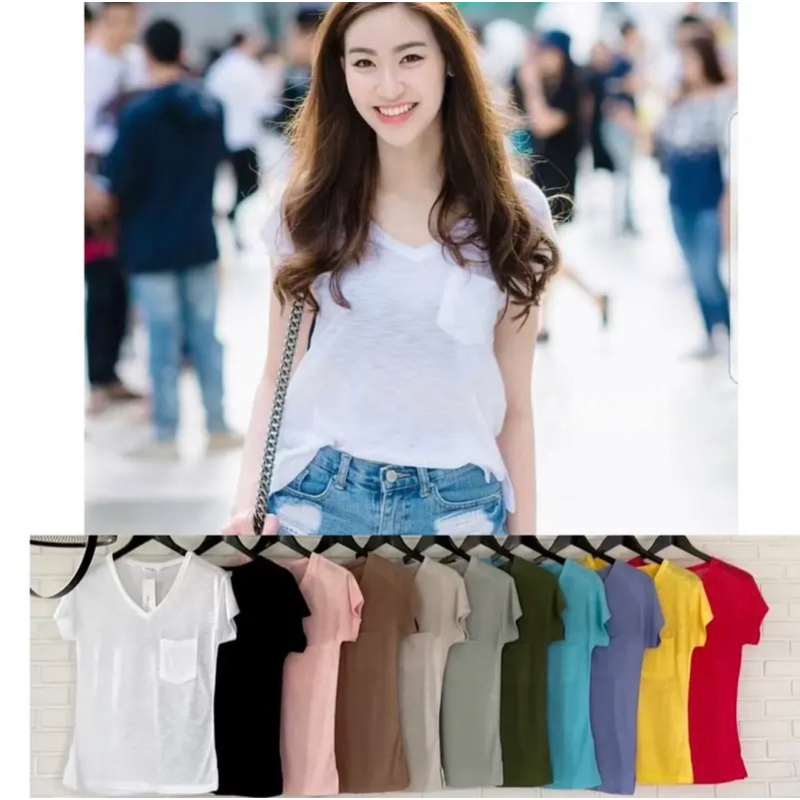 (A13)เสื้อคอวี กระเป๋า ผ้าลายสลาฟป้าย ANGEL พร้อมส่ง*