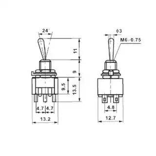 สวิทช์โยก Toggle Switch 3 ตำแหน่ง 6 ขา ON-OFF-ON (มีล็อคตรงกลาง) รุ่น MTS-203