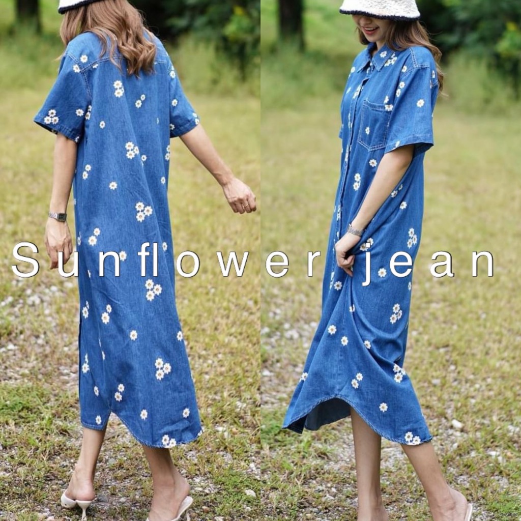อันยองงง ...เดรสยีนส์เข้าแล้วน้าสาวๆ 🤍 🌻 Sunflower jean dress (580.-) เดรสยีนส์รุ่นใหม่ ทรงคอปก  กระดุมหน้าแกะได้ทุกเม็ด