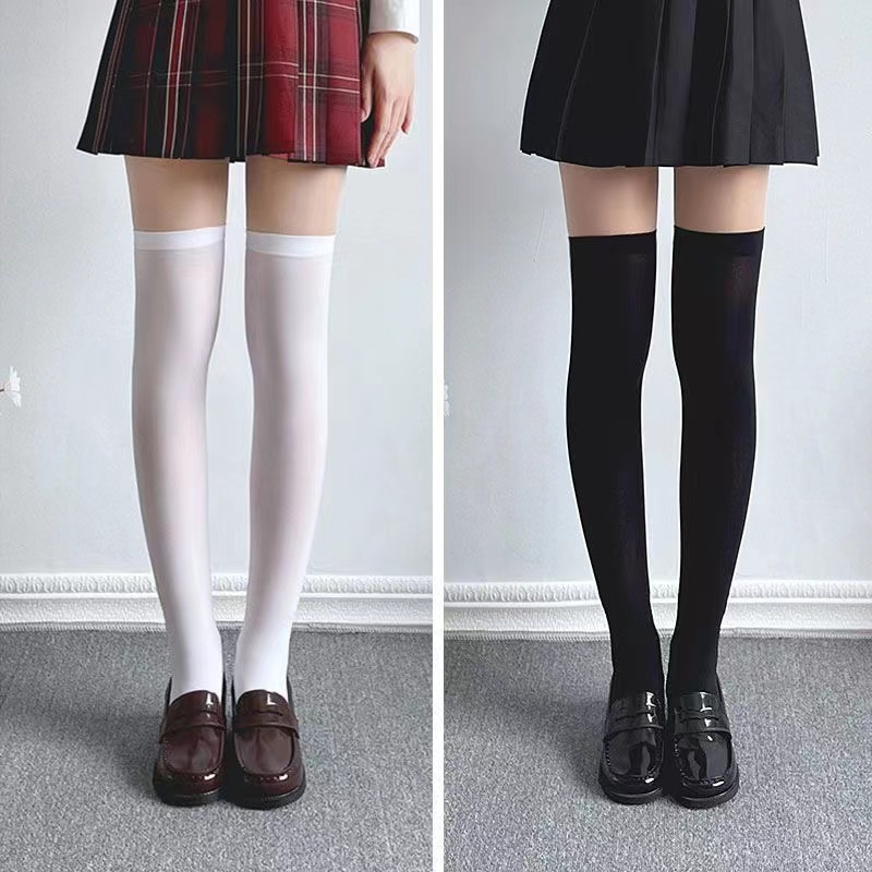 ถุงเท้าผู้หญิง JK สีทึบ ถุงเท้ายาวถึงเข่าสำหรับนักเรียน มีให้เลือก 2 ความยาว