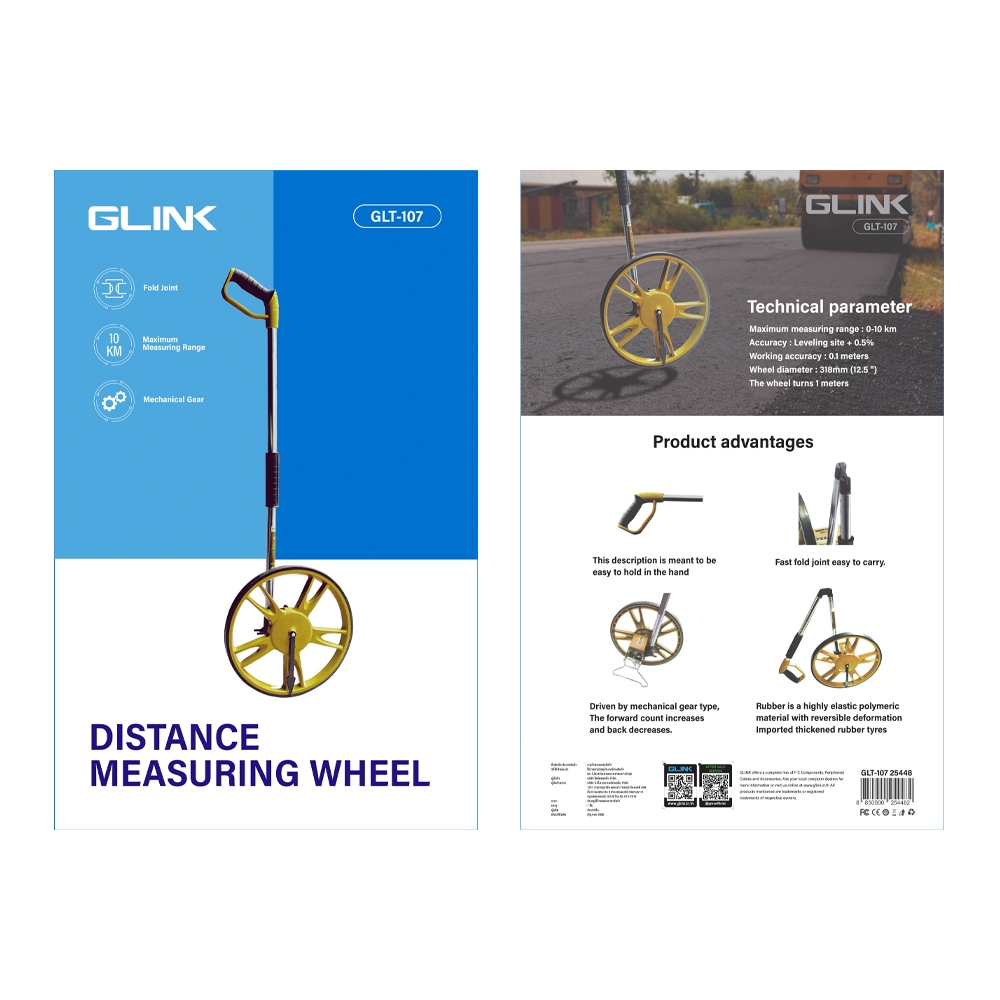 GLINK GLT107 ล้อวัดระยะ 10 กม. แบบอนาล็อก พับได้ พกพาสะดวก เครื่องมือวัดระยะ